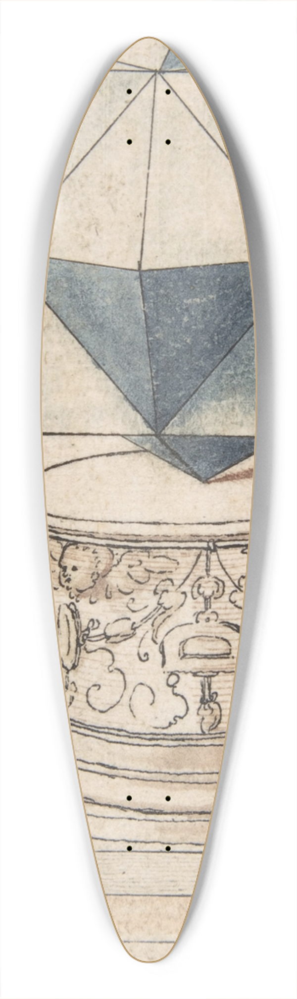 Peter Fltner - Perspectival Drawing of a Column Base with Geometrical Form 39.3 inch art pintail longboard deck