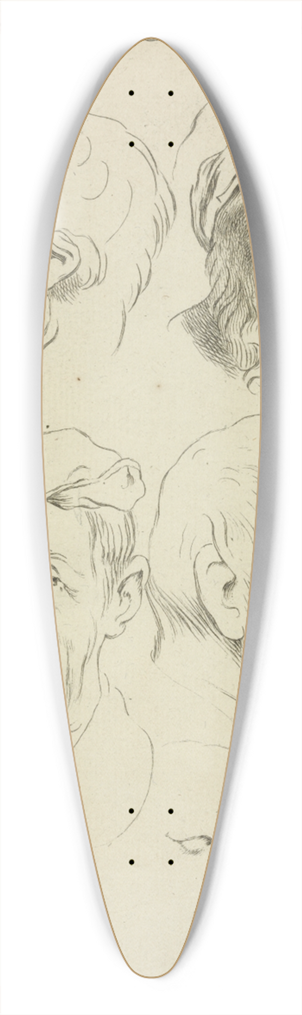 Peter Paul Rubens - Seven male heads, all with beards, two wearing caps 39.3 inch art pintail longboard deck