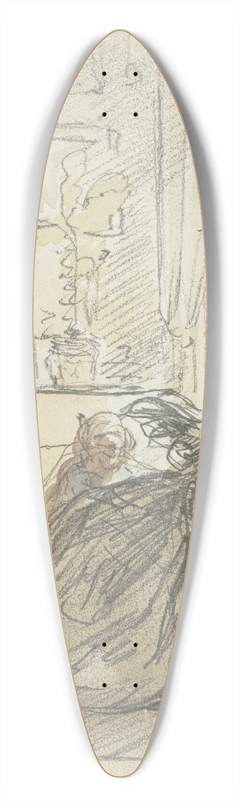 Philipp Rumpf - Frau mit einem Buch am Fenster sitzend 39.3 inch art pintail longboard deck