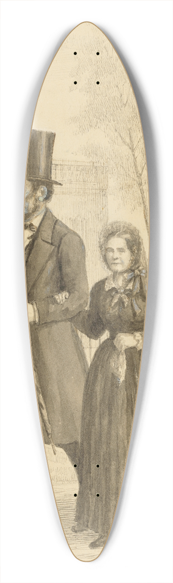 Pierre Morand - Abraham and Mary Todd Lincoln 39.3 inch art pintail longboard deck