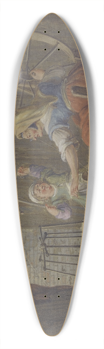 Pieter Bartholomeusz. Barbiers - Eine alte Frau haspelt Garn, dabei ein Kind mit einem Vogel 39.3 inch art pintail longboard deck