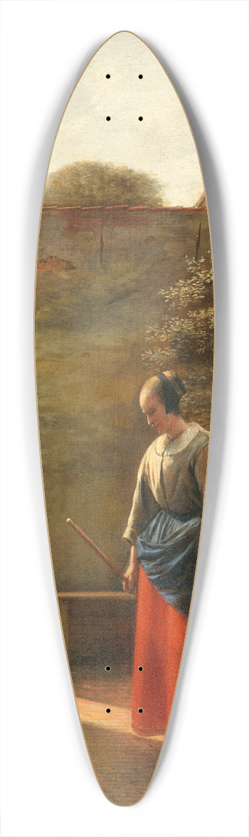 Pieter De Hooch - A maid with a bucket in a backyard 39.3 inch art pintail longboard deck