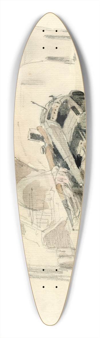 Pieter van Loon - Binnenvaartschip aan de kade bij een brug, Utrecht 39.3 inch art pintail longboard deck