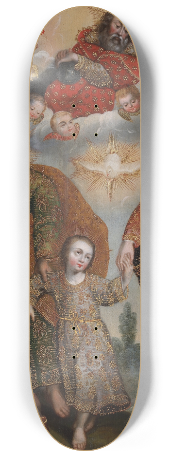 Cusco School - Double Trinity with Saint Augustine and Saint Catherine of Siena 8.25 inch art skate deck