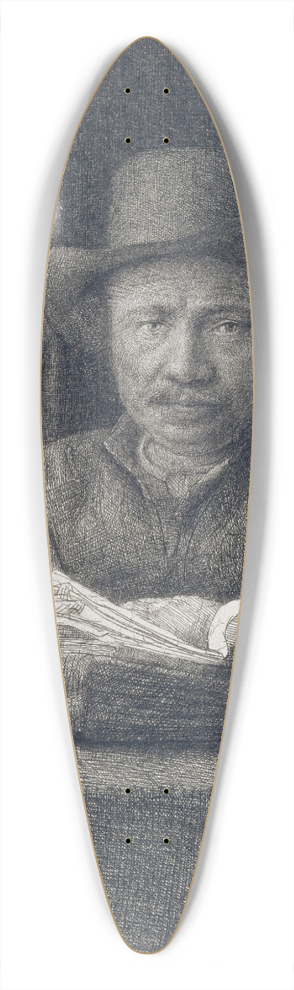Rembrandt van Rijn - Self-Portrait etching at a window 39.3 inch art pintail longboard deck