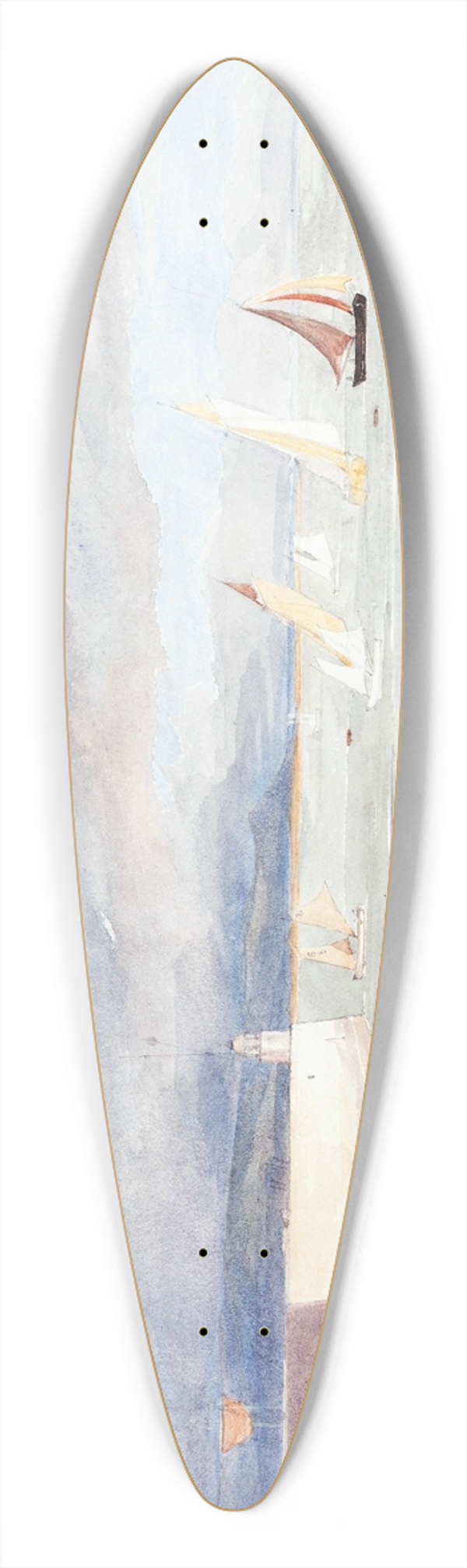 Rev. James Bulwer - Shore Scene with Sailboats 39.3 inch art pintail longboard deck