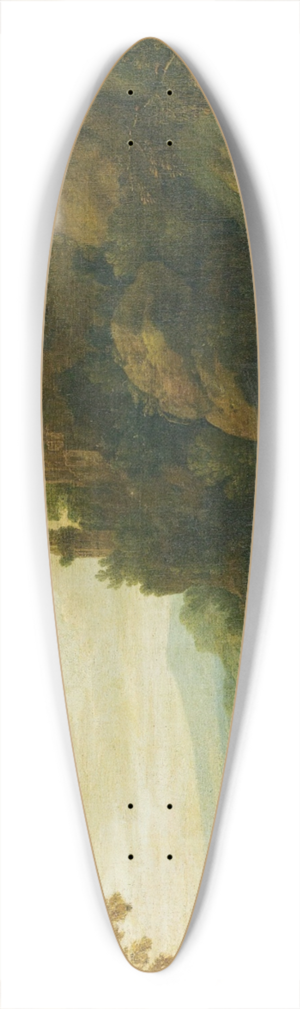 Richard Carver - A Rocky Landscape With Three Fisherman By A Lake, A Ruined Castle On An Outcrop Beyond 39.3 inch art pintail longboard deck