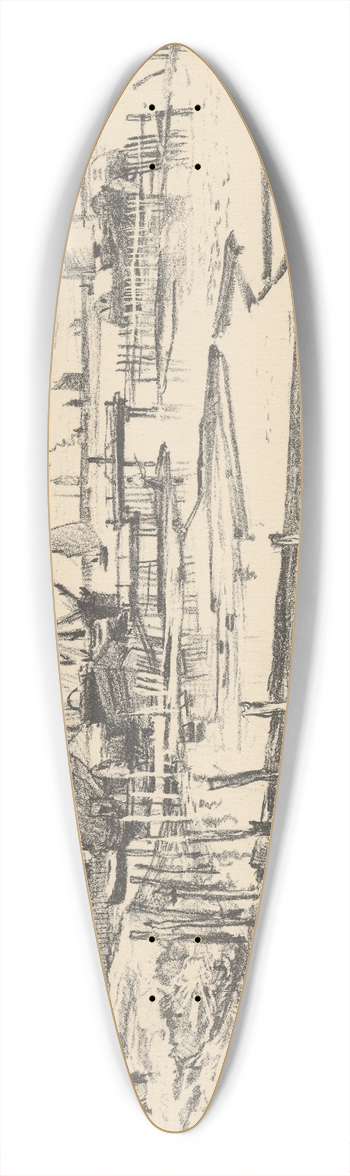 Robert Charles Goff - Harbor Scene 39.3 inch art pintail longboard deck