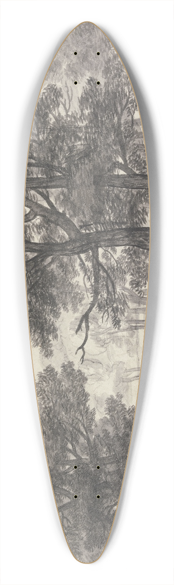 Roelant Roghman - Waldpartie, auf dem Weg zwei Figuren, links oben mehrere Raben 39.3 inch art pintail longboard deck