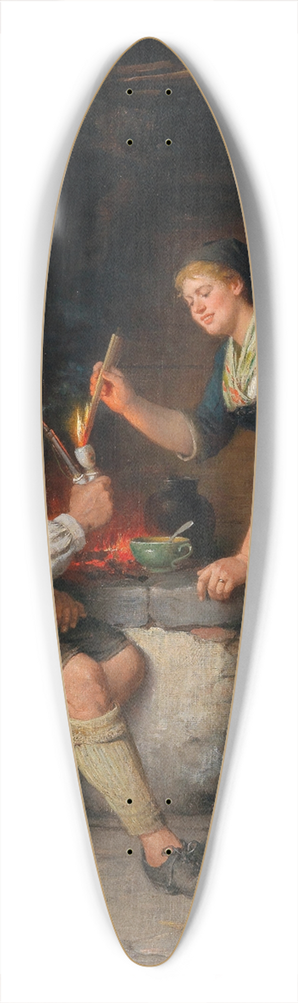 Rudolf Epp - Young Couple by the Fireplace 39.3 inch art pintail longboard deck