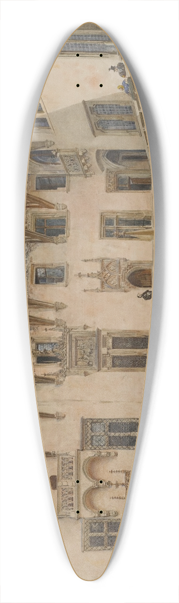 Rudolf von Alt - Courtyard of Krakow University 39.3 inch art pintail longboard deck