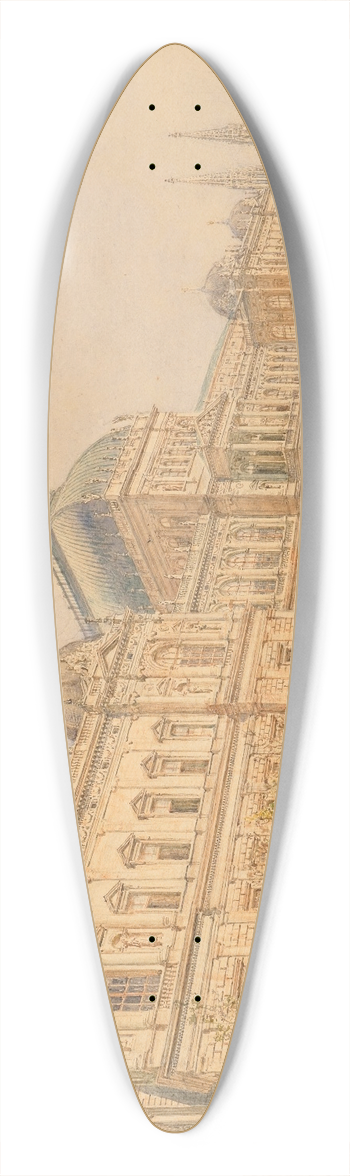 Rudolf von Alt - The University of Vienna on the Ringstrasse, with Horse-Drawn Tram and Figures, a view of the building still under construction in 1878 (erected by Heinrich von Ferstel 1873-1884) 39.3 inch art pintail longboard deck