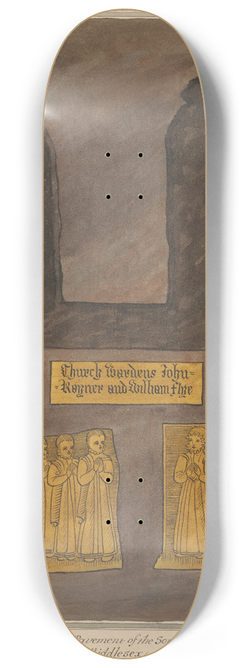 Daniel Lysons - Brass Plates on an unidentified tomb in the Pavement of the South Aisle from Hillingdon Church 8.25 inch art skate deck