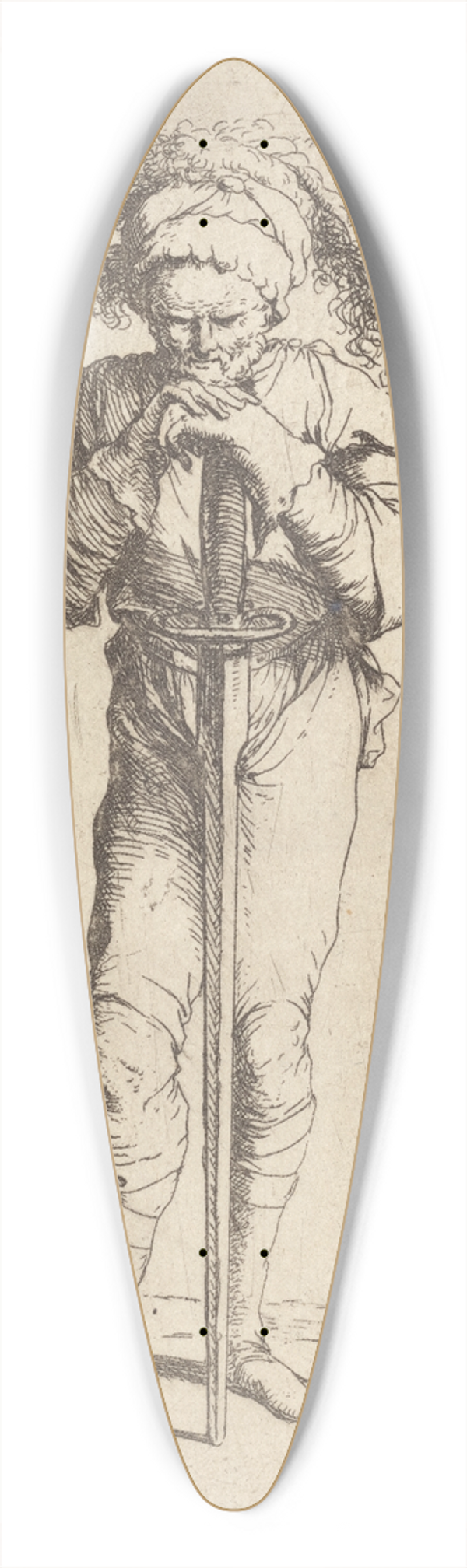 Salvator Rosa - Soldier Holding a Long Sword with Both Hands 39.3 inch art pintail longboard deck