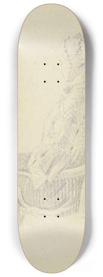 Daniel Nikolaus Chodowiecki - Eine Dame mit Haube auf einem Lehnstuhl sitzend, nach links gewandt, fast von hinten gesehen 8.25 inch art skate deck