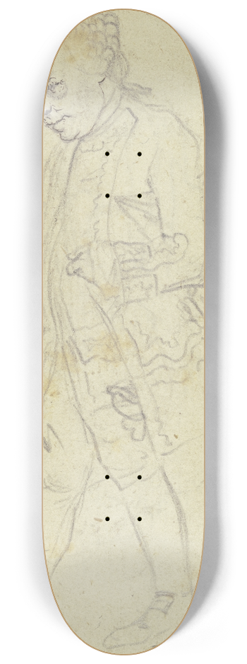 Daniel Nikolaus Chodowiecki - Nach links schreitender Mann im Dreiviertelprofil, in der Rechten einen Stock haltend, den Hut unter den linken Arm geklemmt 8.25 inch art skate deck