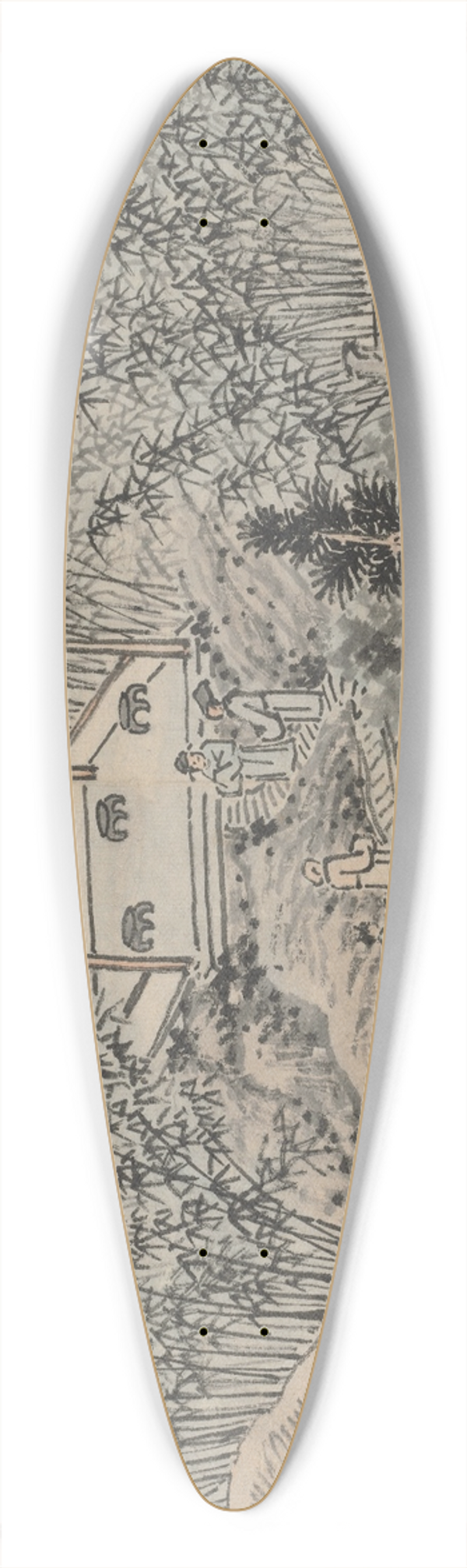 Shen Zhou - Bamboo Pavilion, Tiger Hill 39.3 inch art pintail longboard deck