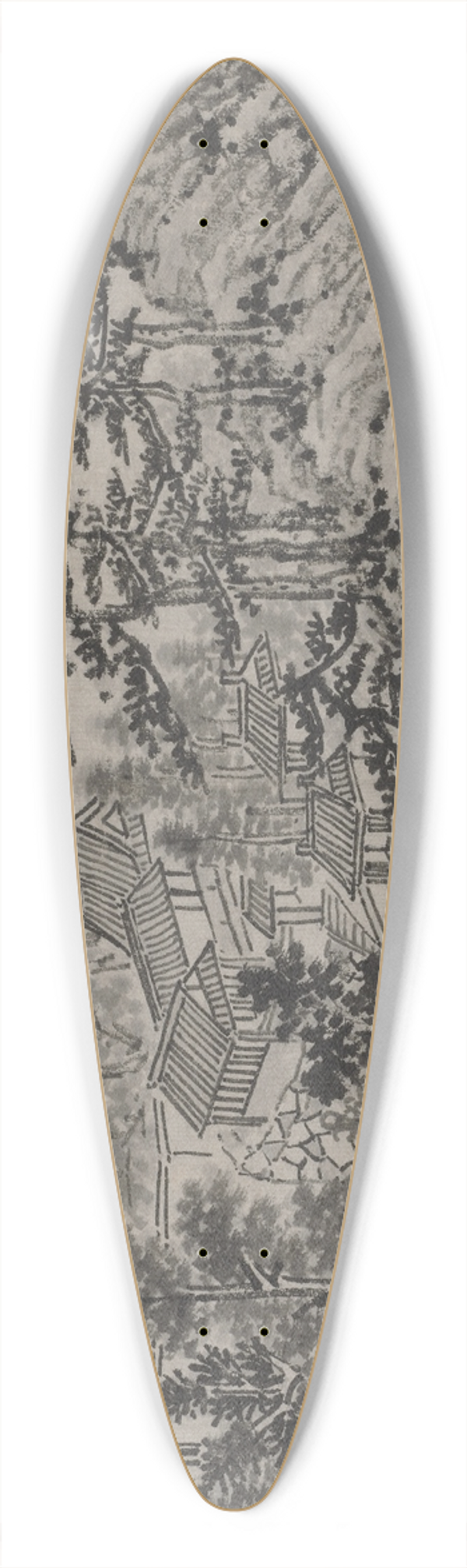 Shen Zhou - Cloud-Climbing Pavilion 39.3 inch art pintail longboard deck