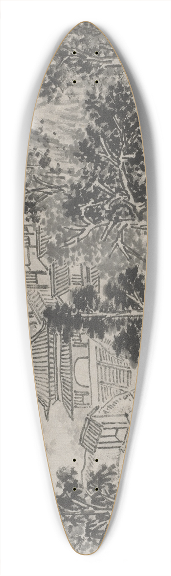Shen Zhou - Distant View of Tiger Hill from the Canal Mooring 39.3 inch art pintail longboard deck