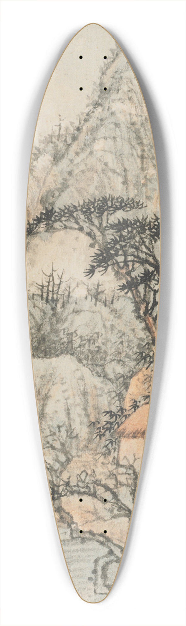 Shitao - Reminiscences of Qinhuai River pl3 39.3 inch art pintail longboard deck