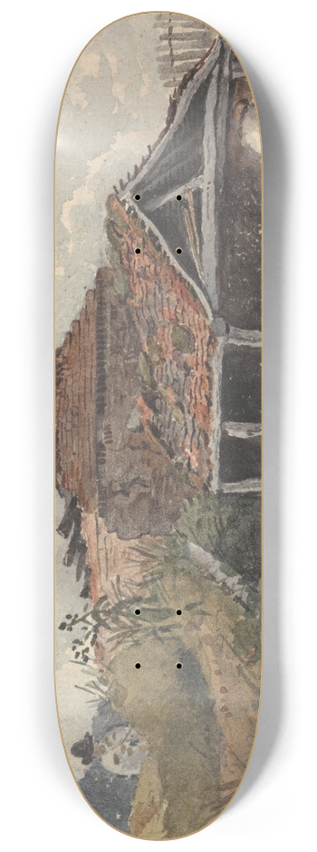 David Charles Read - Landscape with two figures beside an old building 8.25 inch art skate deck