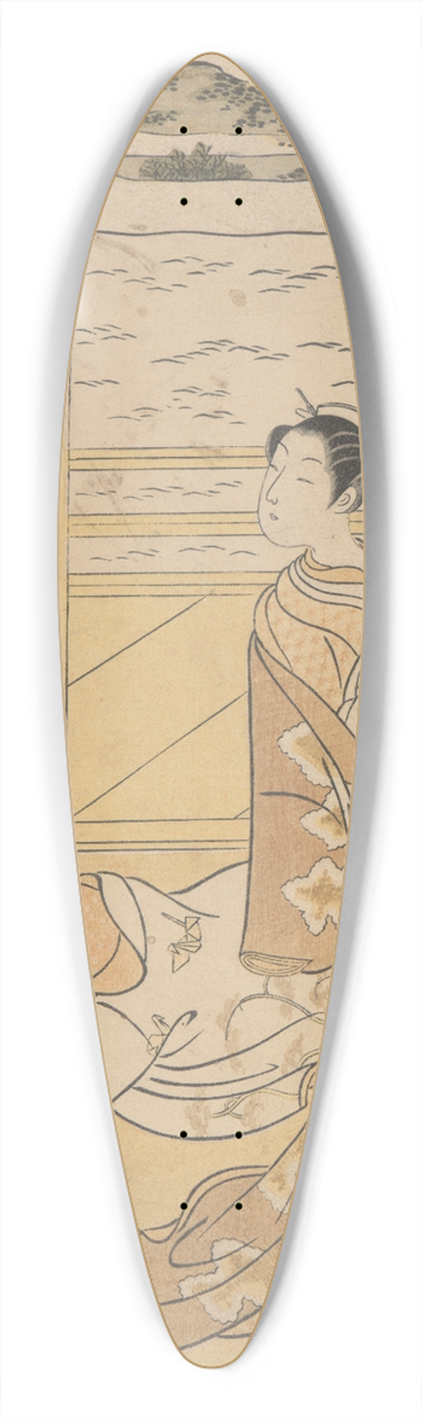 Suzuki Harunobu - Two Courtesans on Terrace; One Reading, One Smoking 39.3 inch art pintail longboard deck