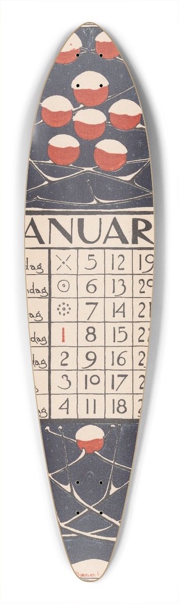 Theo Nieuwenhuis - Kalenderblad voor januari 1896 39.3 inch art pintail longboard deck