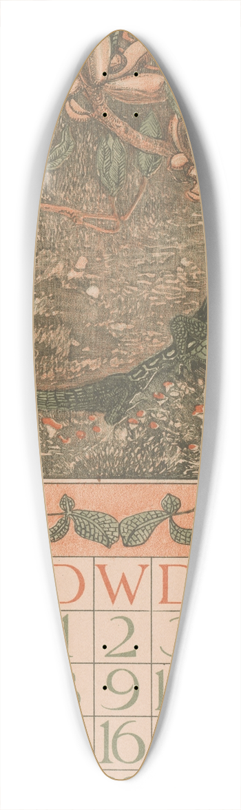 Theo van Hoytema - Kalenderblad april met een hagedis 39.3 inch art pintail longboard deck