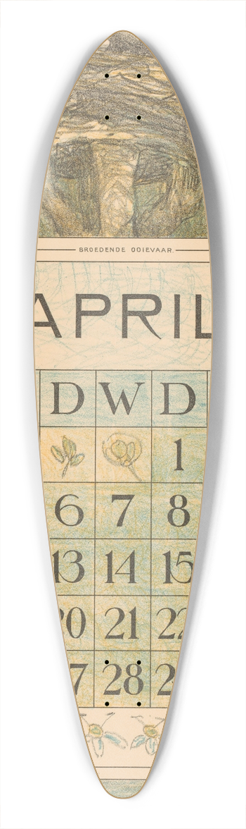 Theo van Hoytema - Kalenderblad april met ooievaar op het nest 39.3 inch art pintail longboard deck