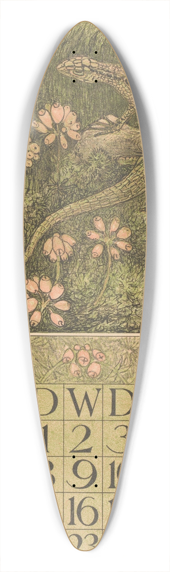 Theo van Hoytema - Kalenderblad augustus met hagedis en dopheide 39.3 inch art pintail longboard deck