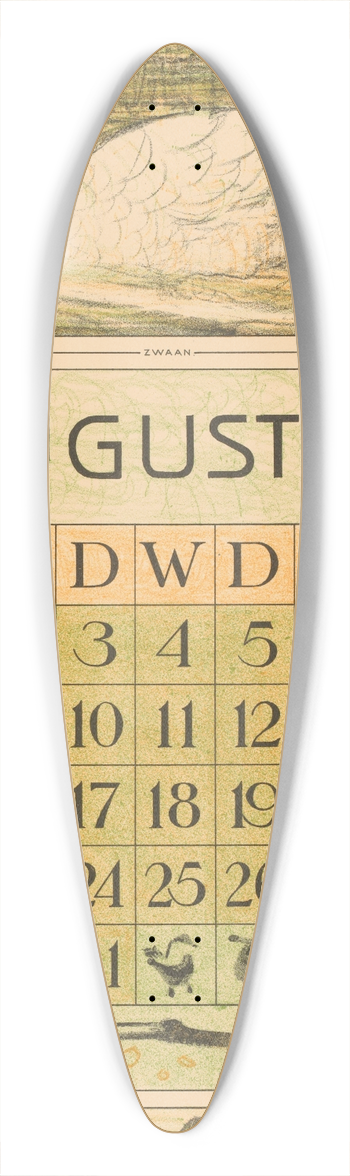 Theo van Hoytema - Kalenderblad augustus met zwaan 39.3 inch art pintail longboard deck