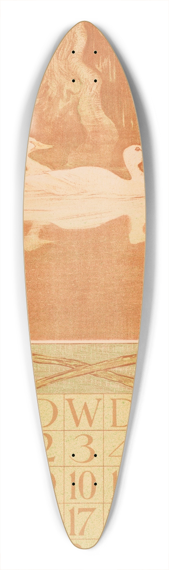 Theo van Hoytema - Kalenderblad februari met eenden 39.3 inch art pintail longboard deck