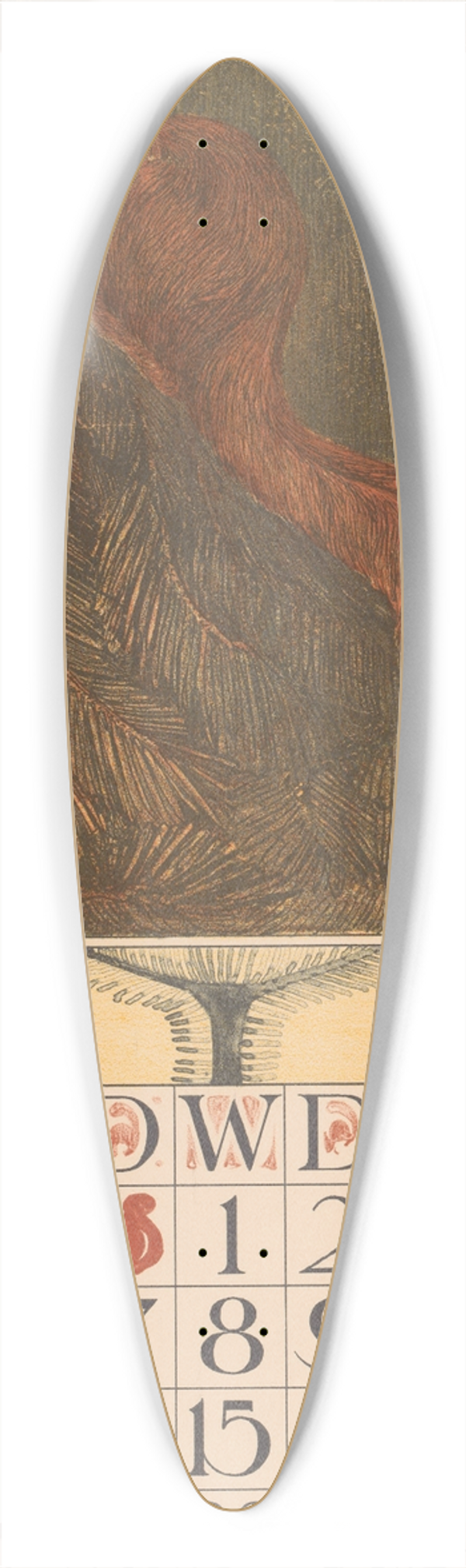 Theo van Hoytema - Kalenderblad juli met een eekhoorn 39.3 inch art pintail longboard deck