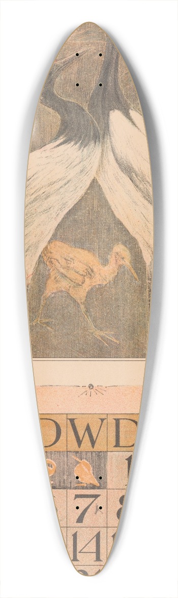 Theo van Hoytema - Kalenderblad juni met twee vogels en een kuiken 39.3 inch art pintail longboard deck