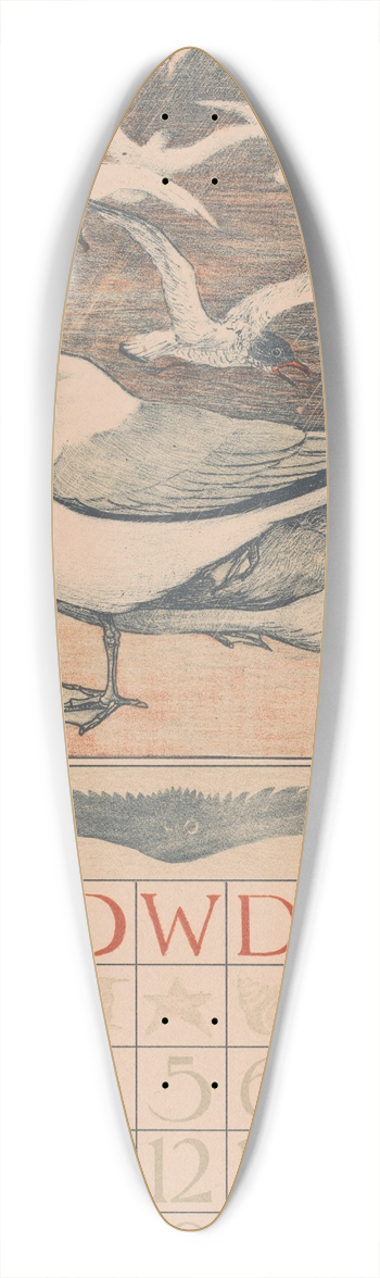Theo van Hoytema - Kalenderblad maart met meeuwen 39.3 inch art pintail longboard deck