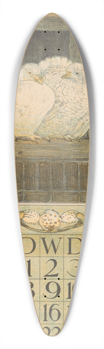 Theo van Hoytema - Kalenderblad maart met twee witte duiven 39.3 inch art pintail longboard deck