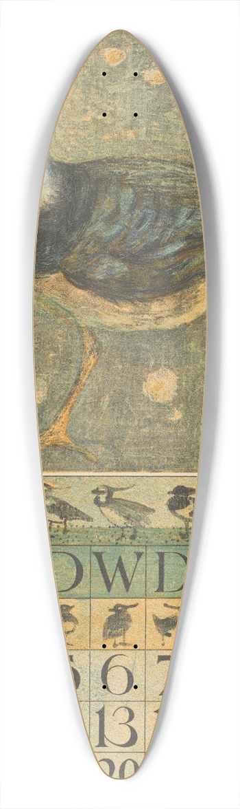 Theo van Hoytema - Kalenderblad mei met kievit 39.3 inch art pintail longboard deck