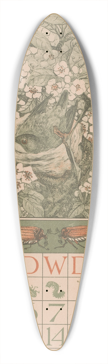 Theo van Hoytema - Kalenderblad mei met vogel tussen bloesem 39.3 inch art pintail longboard deck