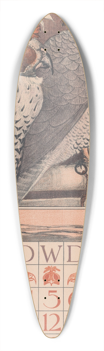 Theo van Hoytema - Kalenderblad november met twee valken 39.3 inch art pintail longboard deck