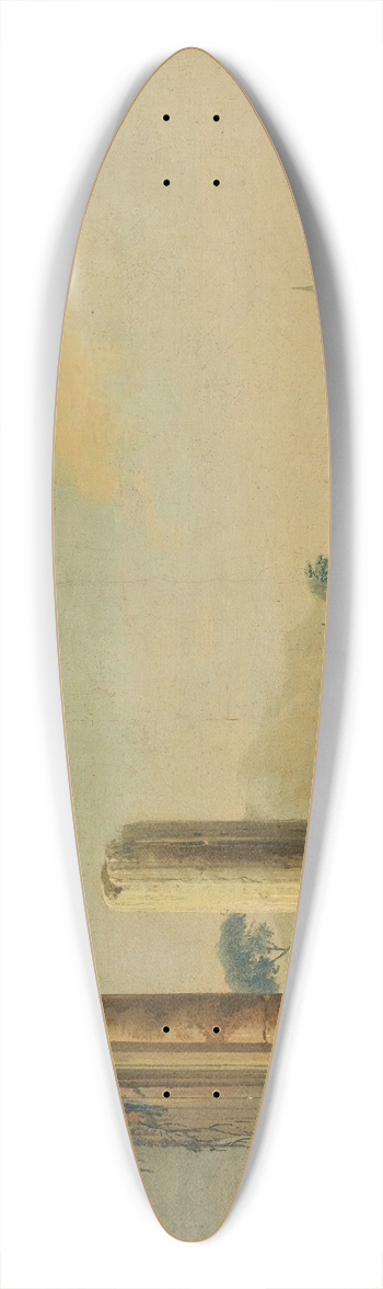 The Pseudo Battaglioli - Elegant Figures Conversing Beneath Ruins, A Hill Town With A Tall Spire Beyond 39.3 inch art pintail longboard deck