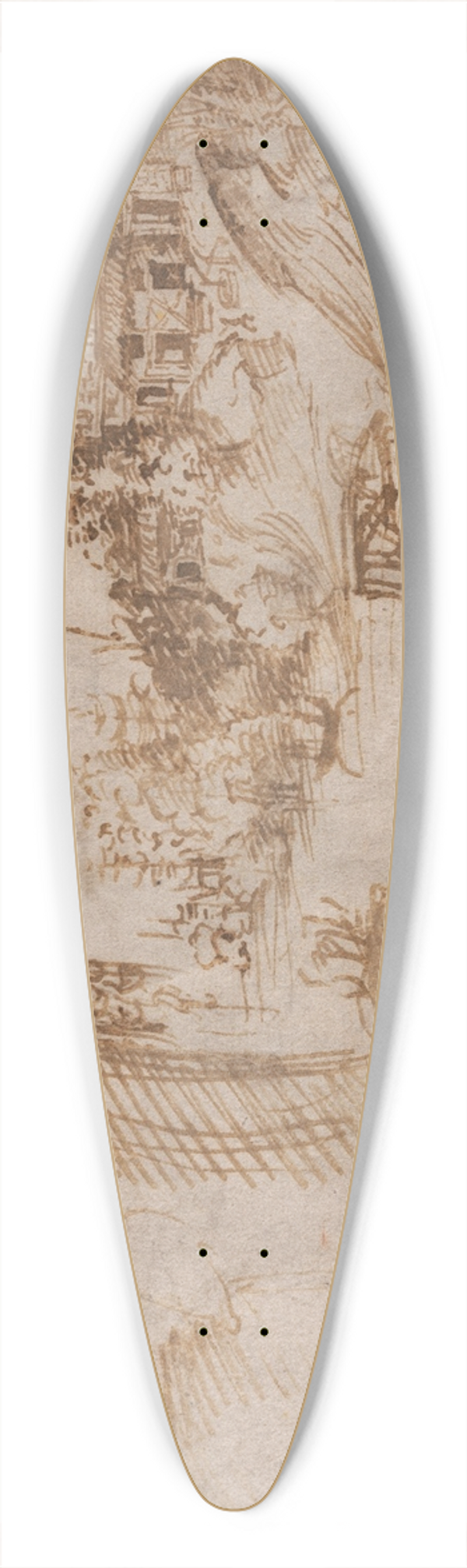 The Veneto - Landscape with Figure 39.3 inch art pintail longboard deck