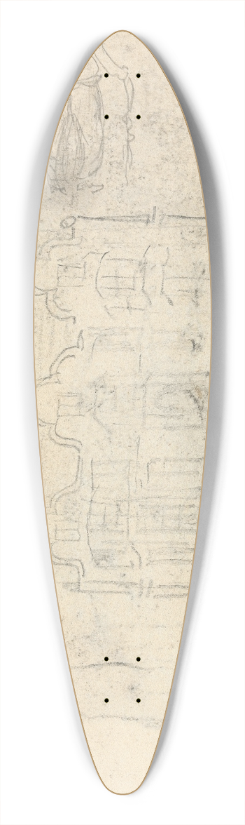 Thomas Bradshaw - Facade of a House and Sketch of a Man With a Cane 39.3 inch art pintail longboard deck