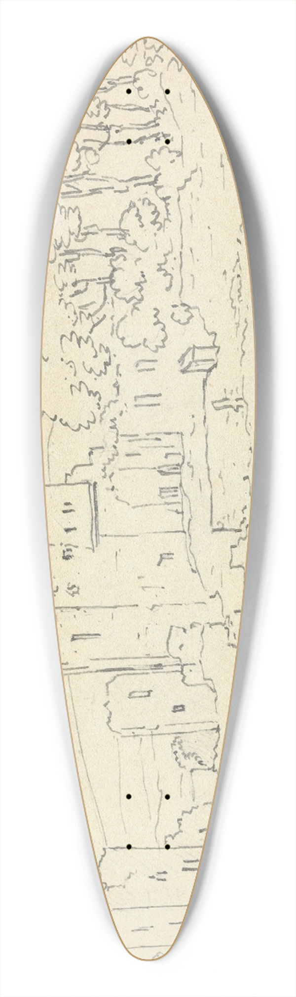 Thomas Bradshaw - Sketch of Castle Ruins with Cows Grazing in the foreground 39.3 inch art pintail longboard deck