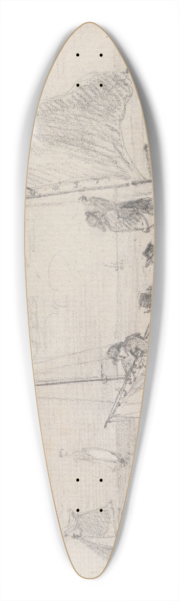 Thomas Hastings - Sketch of a Group Preparing the Sails near the Shore, Hastings 39.3 inch art pintail longboard deck