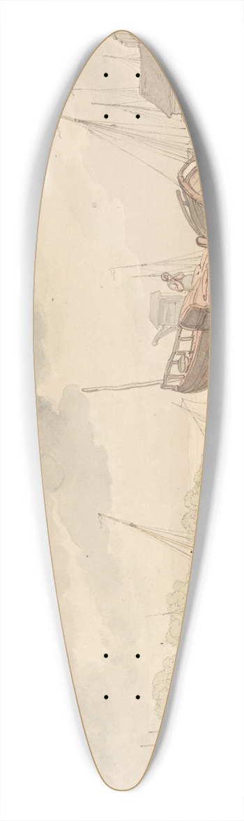 Thomas Rowlandson - Harbor scene with the tide out, and beached boats 39.3 inch art pintail longboard deck