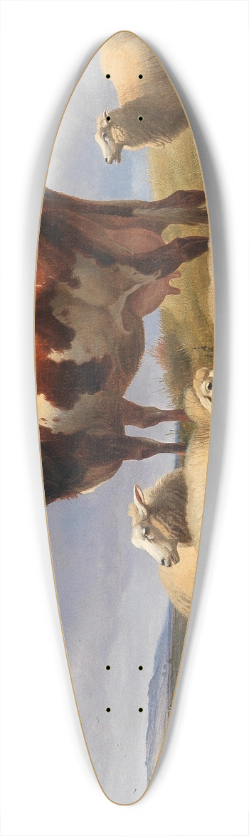 Thomas Sidney Cooper - Cattle and sheep in a meadow in a vast landscape 39.3 inch art pintail longboard deck