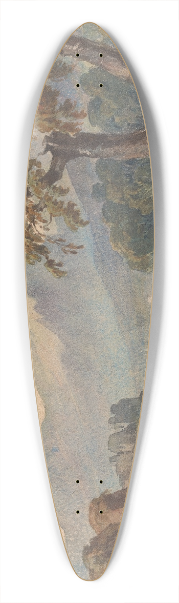 Thomas Sully - Landscape with Mountains, Lake Castle, Seated Figure in Foreground 39.3 inch art pintail longboard deck