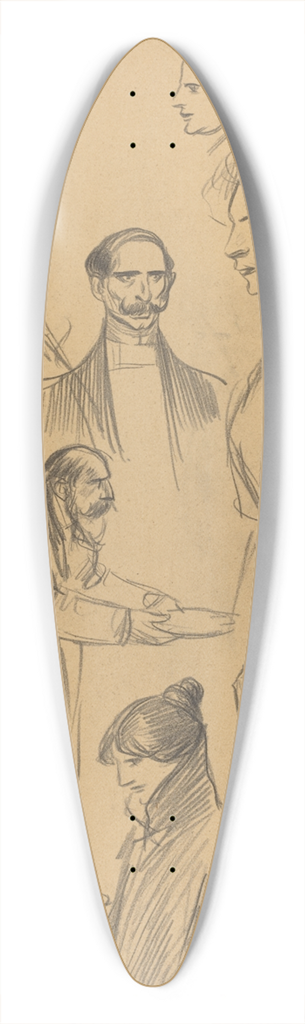 Thophile Alexandre Steinlen - Figure Studies (verso) 39.3 inch art pintail longboard deck