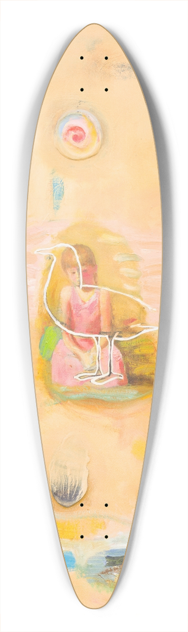 Tiit Psuke - Bird and Fish and Other Things Associated with This 39.3 inch art pintail longboard deck
