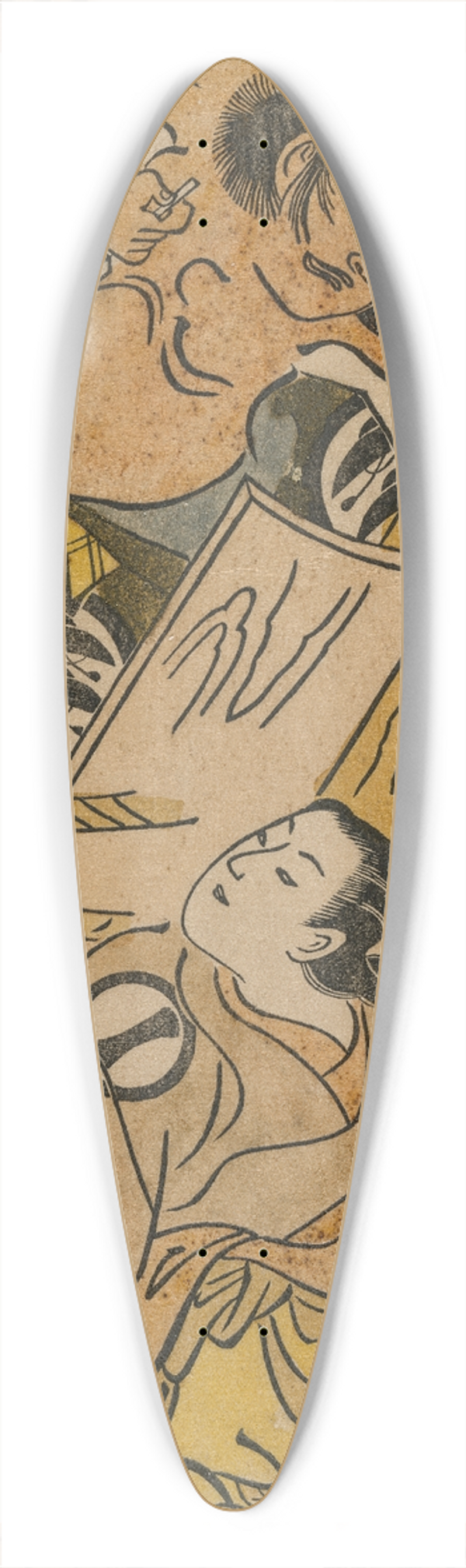 Torii Kiyomasu - Ichikawa Monnosuke as a Courtesan and Nakajima Mioemon Bursting Out of a Barrel 39.3 inch art pintail longboard deck
